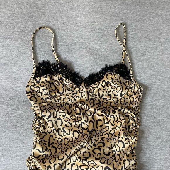 For Love & Lemons Women's Frankie Cheetah Mini Ruched Satin Dress - L - Picture 7 of 11